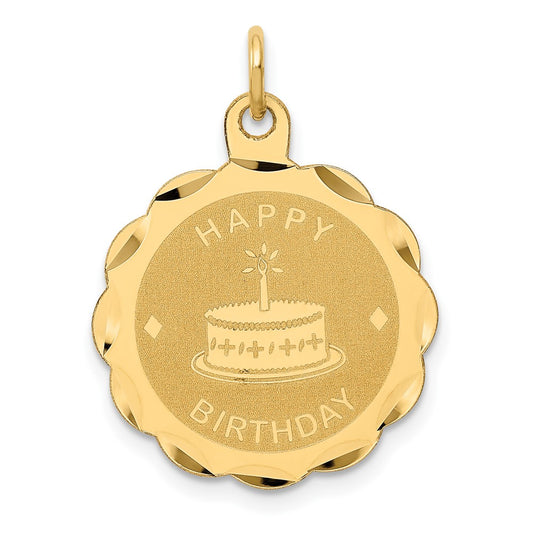 14k Yellow Gold HAPPY BIRTHDAYEngravable Charm Pendant Jewelry Gifts (Length 1.01" Width 0.74")