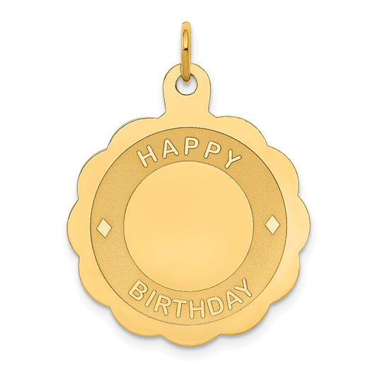 14k Yellow Gold HAPPY BIRTHDAY Disc Engravable Charm Pendant Jewelry Gifts (Length 1.17" Width 0.86")