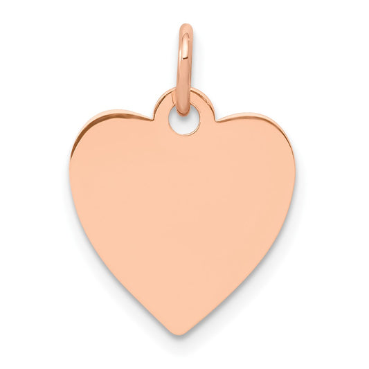 14K Rose Gold Polished Heart Shaped Disc Engravable Charm Pendant Jewelry Gifts (Length 0.7" Width 0.51")
