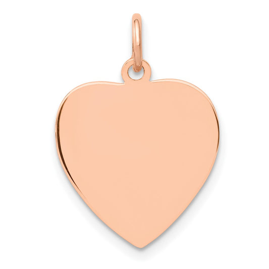 14K Rose Gold Polished Heart Shaped Disc Engravable Charm Pendant Jewelry Gifts (Length 0.82" Width 0.62")