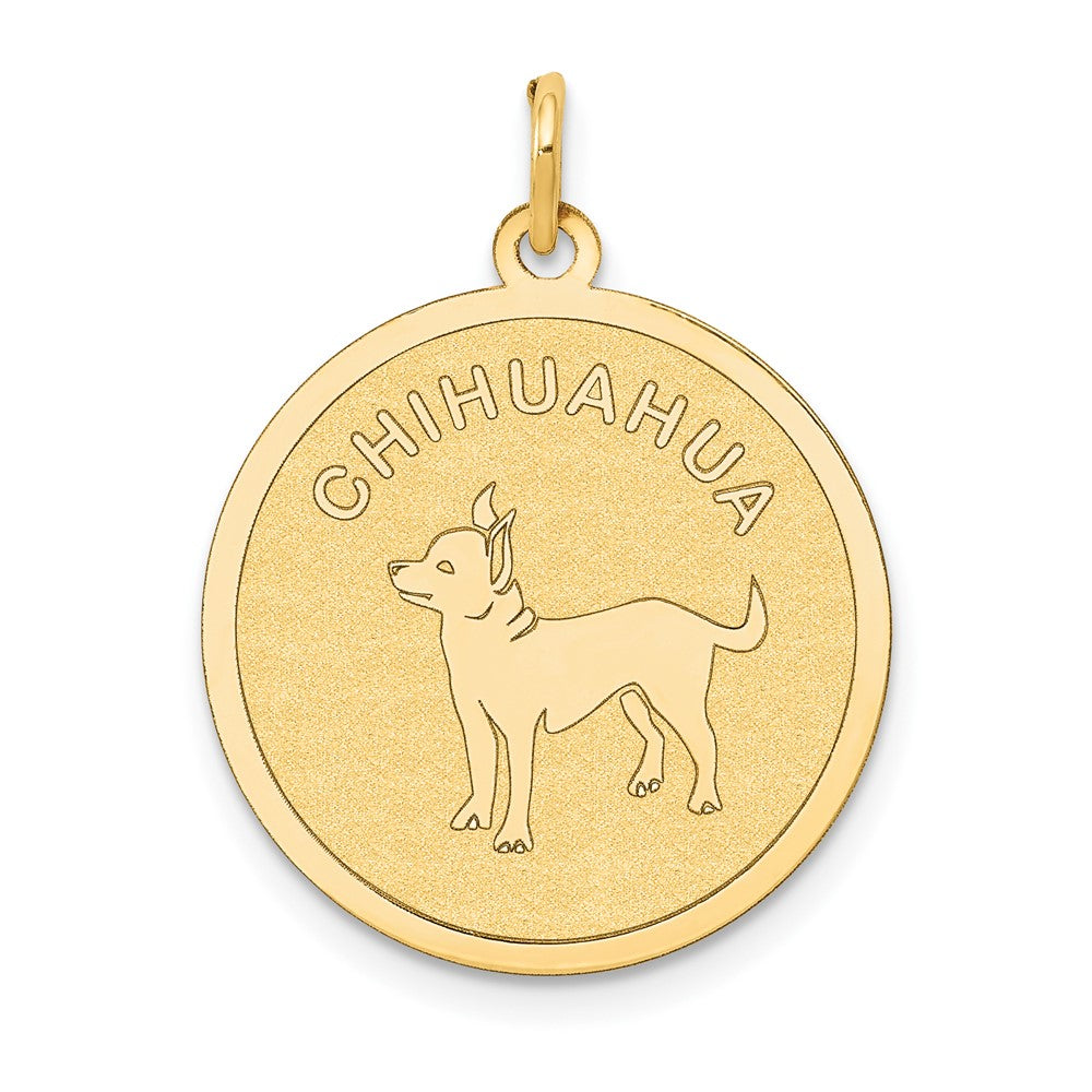 14k Yellow Gold Chihuahua Disc Engravable Charm Pendant Jewelry Gifts (Length 1.01" Width 0.78")