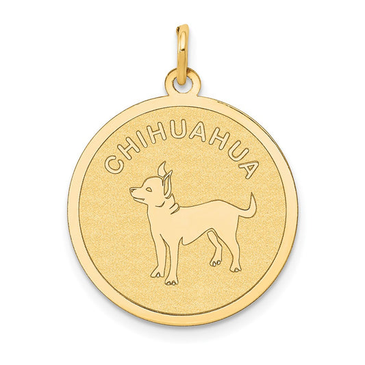 14k Yellow Gold Chihuahua Disc Engravable Charm Pendant Jewelry Gifts (Length 1.01" Width 0.78")