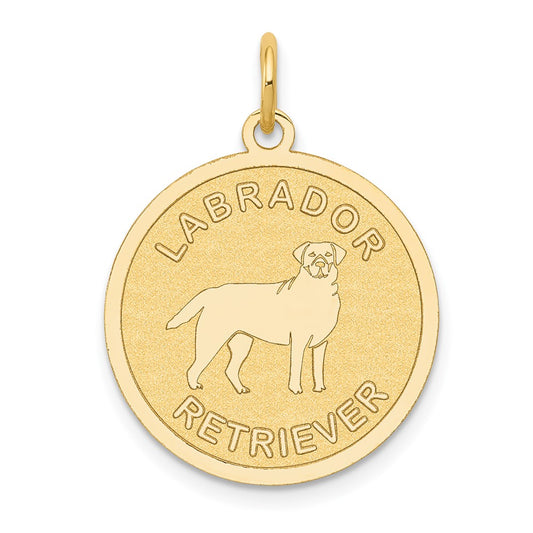 14k Yellow Gold Labrador Retriever Disc Engravable Charm Pendant Jewelry Gifts (Length 1.01" Width 0.78")