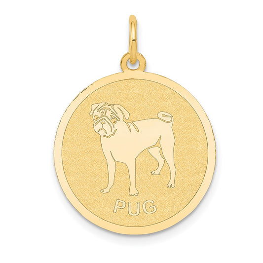 14k Yellow Gold Pug Disc Engravable Charm Pendant Jewelry Gifts (Length 1.01" Width 0.78")