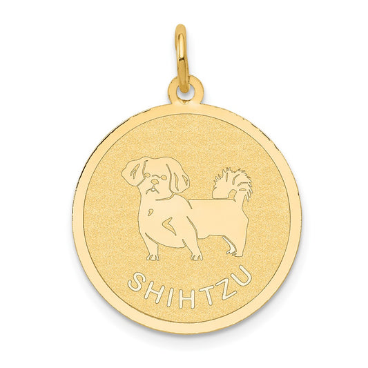 14k Yellow Gold Shih Tzu Disc Engravable Charm Pendant Jewelry Gifts (Length 1.01" Width 0.78")