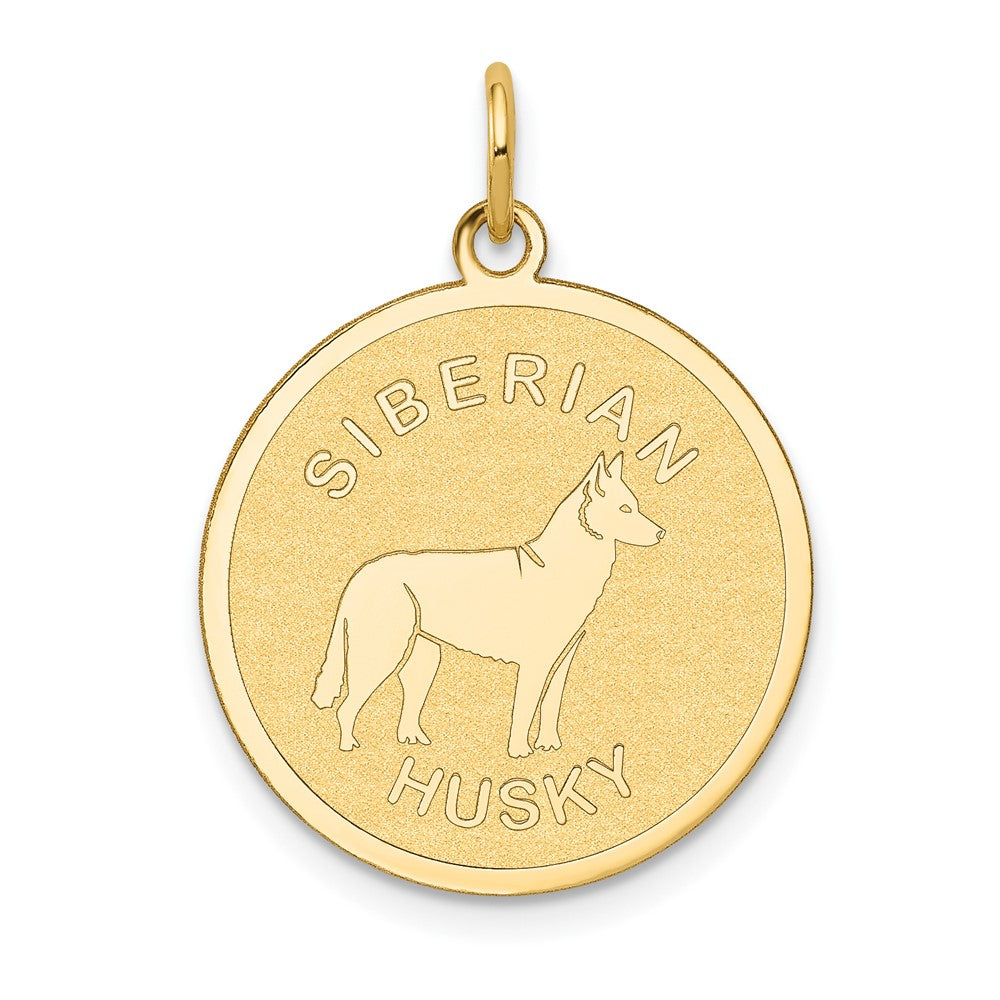 14k Yellow Gold Siberian Husky Disc Engravable Charm Pendant Jewelry Gifts (Length 1.01" Width 0.78")