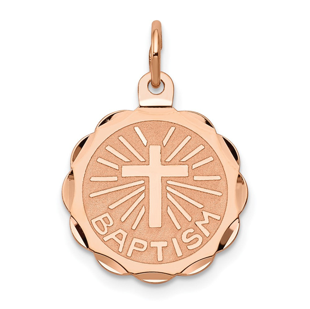 14K Rose Gold Baptism Engravable Charm Pendant Jewelry Gifts (Length 0.86" Width 0.62")