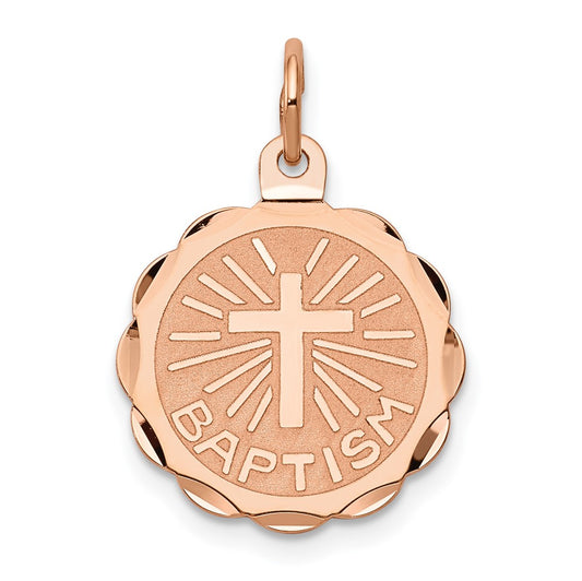 14K Rose Gold Baptism Engravable Charm Pendant Jewelry Gifts (Length 0.86" Width 0.62")