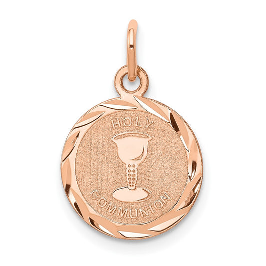 14K Rose Gold Holy Communion Engravable Charm Pendant Jewelry Gifts (Length 0.78" Width 0.51")