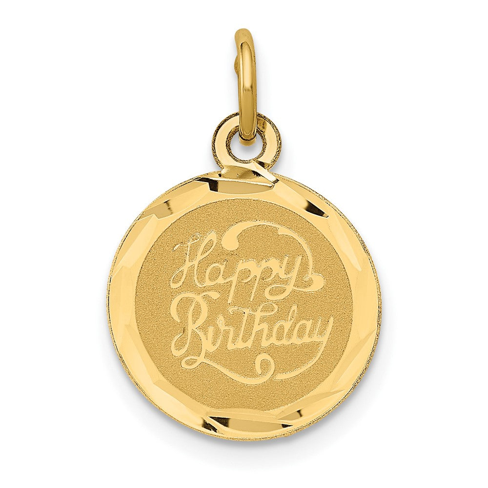 14k Yellow Gold HAPPY BIRTHDAY Disc Engravable Charm Pendant Jewelry Gifts (Length 0.78" Width 0.51")