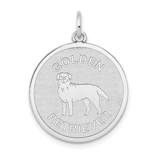 14k White Gold Polished Golden Retriever Disc Engravable Charm Pendant Jewelry Gifts (Length 1.01" Width 0.78")