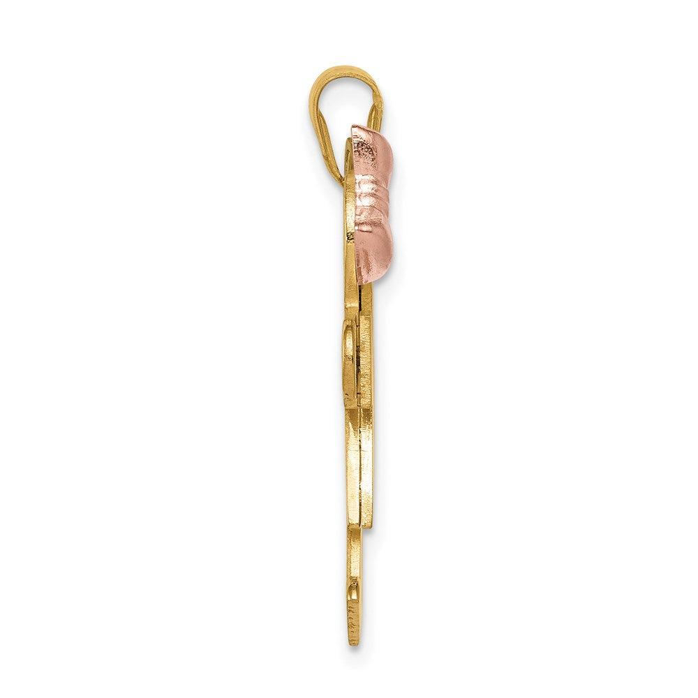 14k Yellow White and Rose Tri Gold Large Girl on Left and Boy on Right Engravable Charm Pendant Jewelry Gifts (Length 1.21" Width 1.29")