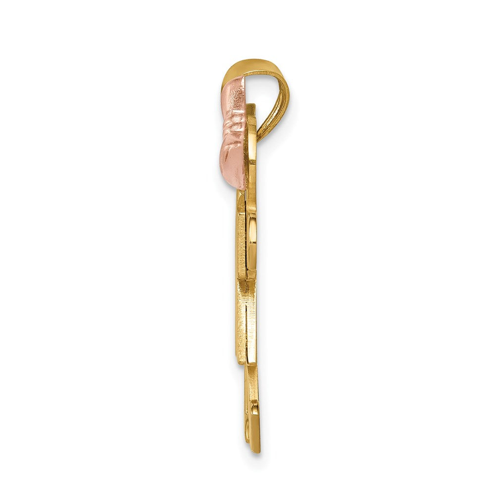 14k Yellow White and Rose Tri Gold Large Boy on Left and Girl on Right Engravable Charm Pendant Jewelry Gifts (Length 1.21" Width 1.29")