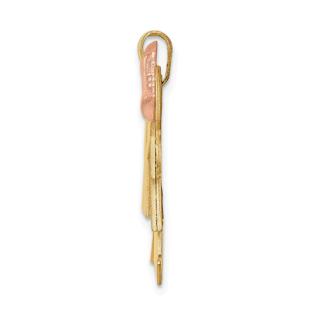 14K Two Tone Yellow and Rose Gold Double Girl Kids Pink Bow Engravable Charm Pendant Jewelry Gifts (Length 1.21" Width 1.29")