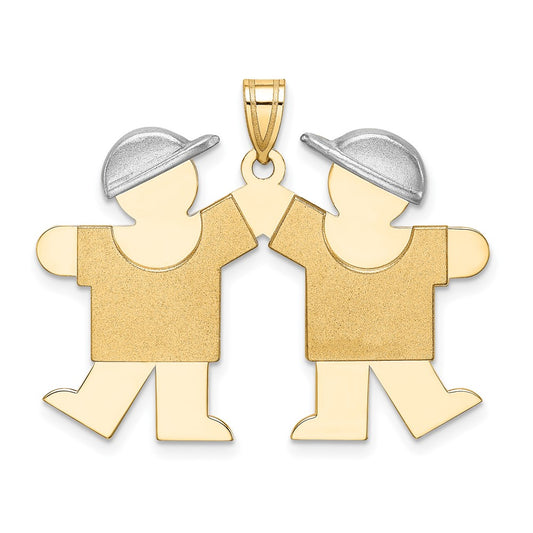 14k Two Tone Yellow and White Gold Large Double Boys Engravable Charm Pendant Jewelry Gifts (Length 1.21" Width 1.29")