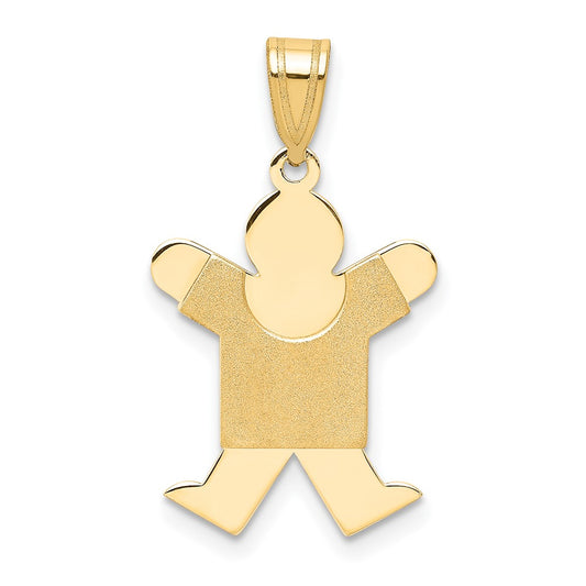 14k Yellow Gold Satin Boy Jumping Engravable Charm Pendant Jewelry Gifts (Length 0.98" Width 0.55")
