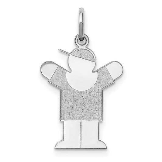 14k White Gold Kid Engravable Charm Pendant Jewelry Gifts (Length 0.98" Width 0.59")