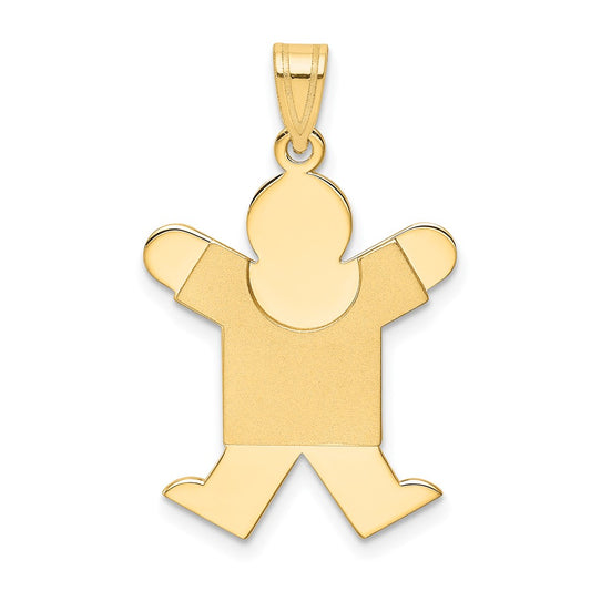 14k Yellow Gold Satin Boy Jumping Engravable Charm Pendant Jewelry Gifts (Length 1.17" Width 0.78")