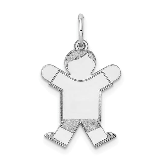 14k White Gold Kid Engravable Charm Pendant Jewelry Gifts (Length 0.98" Width 0.59")