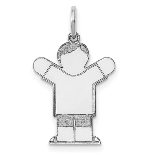 14k White Gold Kid Engravable Charm Pendant Jewelry Gifts (Length 0.98" Width 0.59")