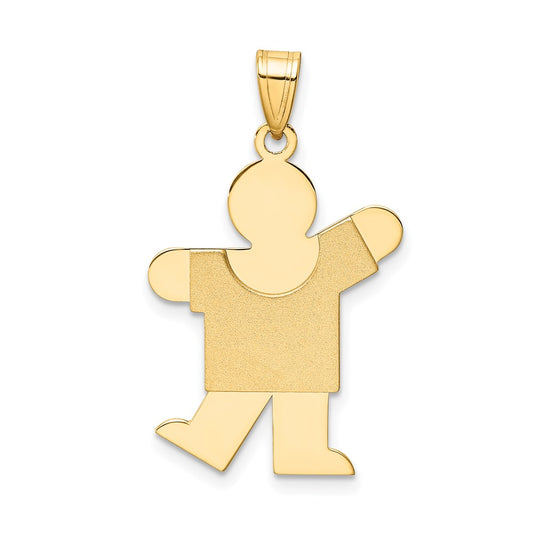 14k Yellow Gold Satin Boy Engravable Charm Pendant Jewelry Gifts (Length 1.37" Width 0.78")