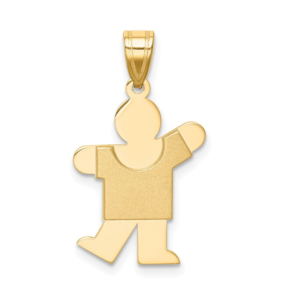 14k Yellow Gold Satin Boy Engravable Charm Pendant Jewelry Gifts (Length 0.98" Width 0.59")