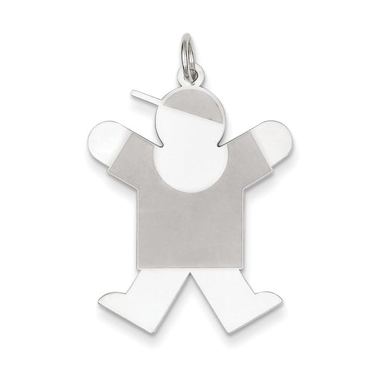 925 Sterling Silver Joy Kid Engravable Charm Pendant Jewelry Gifts (Length 1.37" Width 0.94")
