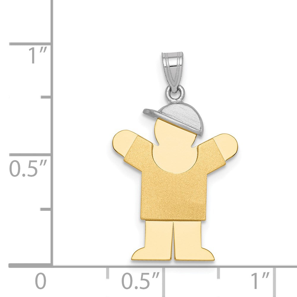14k Two Tone Yellow and White Gold Small Boy with Hat on RightEngravable Charm Pendant Jewelry Gifts (Length 0.98")