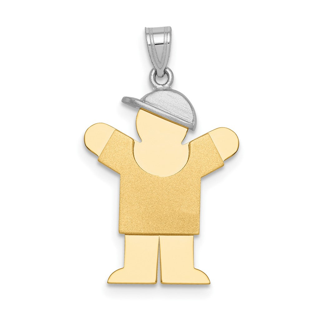14k Two Tone Yellow and White Gold Small Boy with Hat on RightEngravable Charm Pendant Jewelry Gifts (Length 0.98")