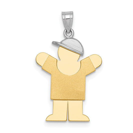 14k Two Tone Yellow and White Gold Small Boy with Hat on RightEngravable Charm Pendant Jewelry Gifts (Length 0.98")