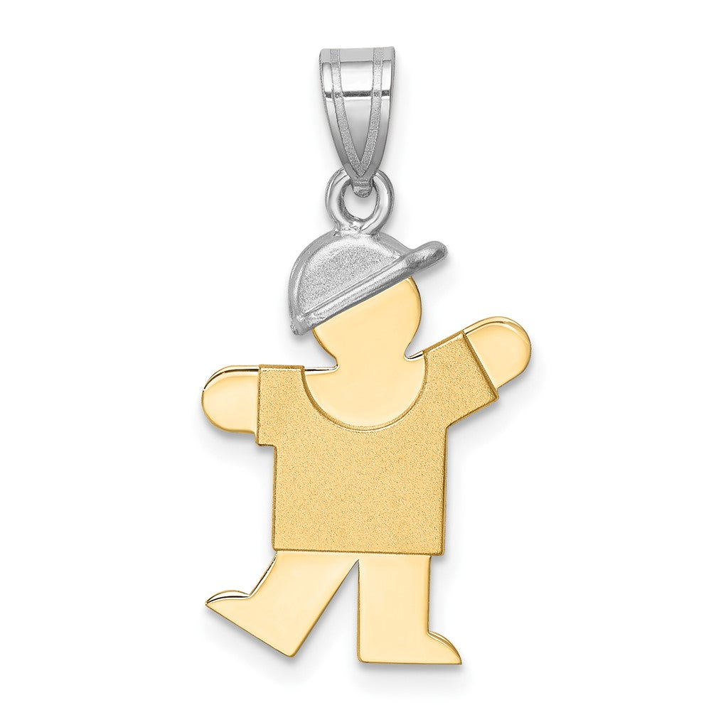 14k Two Tone Yellow and White Gold Small Boy with Hat on Left Engravable Charm Pendant Jewelry Gifts (Length 0.98" Width 0.55")