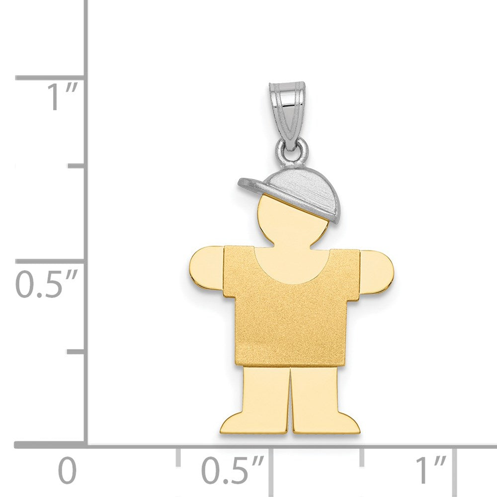 14k Two Tone Yellow and White Gold Small Boy with Hat on Right Engravable Charm Pendant Jewelry Gifts (Length 1.01" Width 0.55")