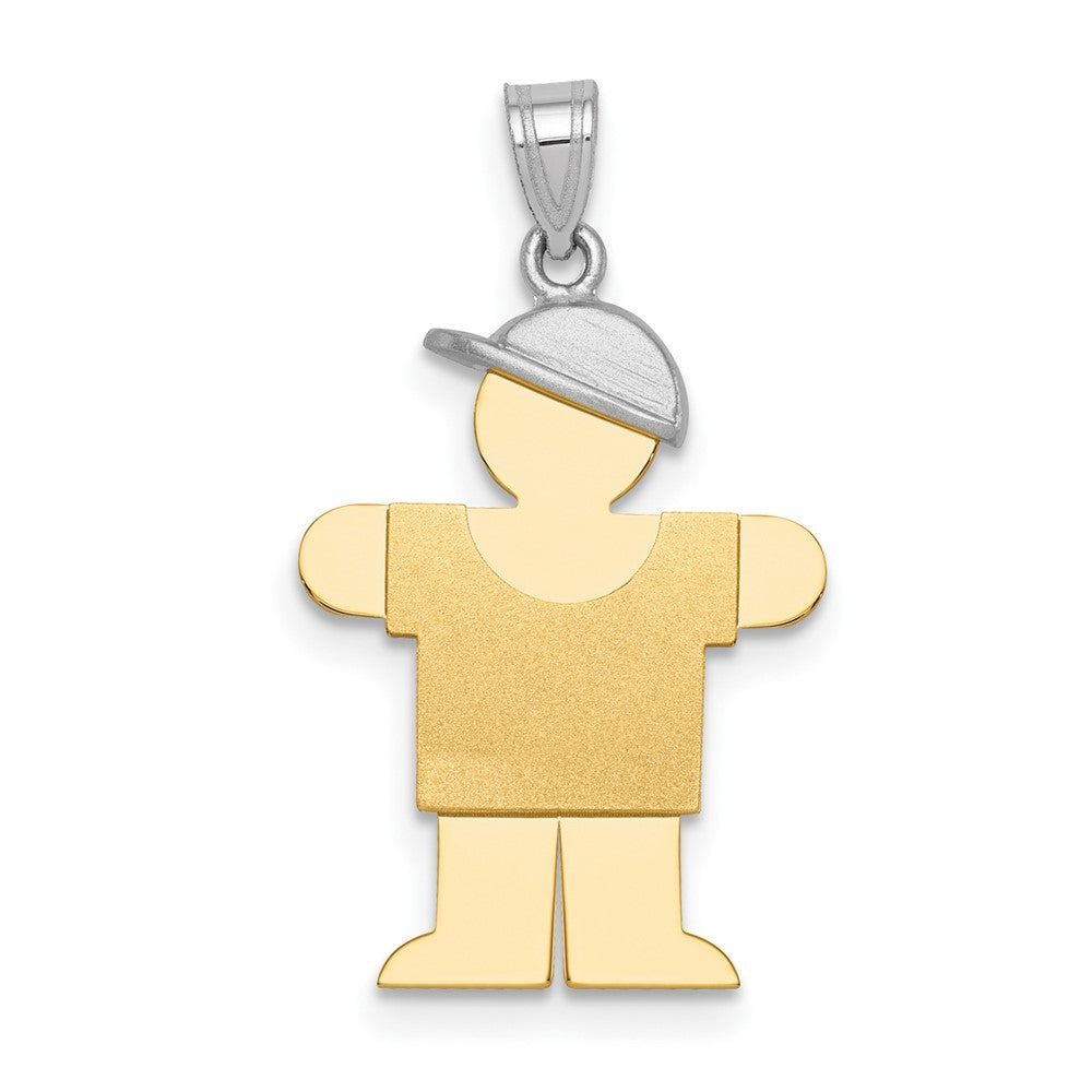 14k Two Tone Yellow and White Gold Small Boy with Hat on Right Engravable Charm Pendant Jewelry Gifts (Length 1.01" Width 0.55")