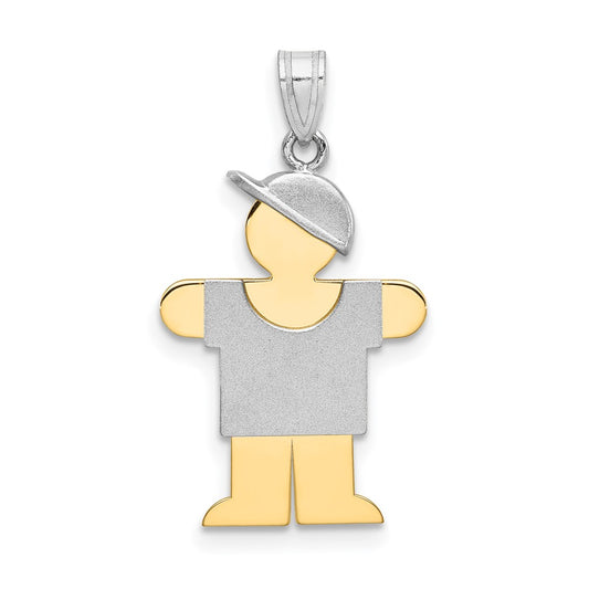 14k Two Tone Yellow and White Gold Small Boy with Hat on Right Engravable Charm Pendant Jewelry Gifts (Length 0.98" Width 0.59")