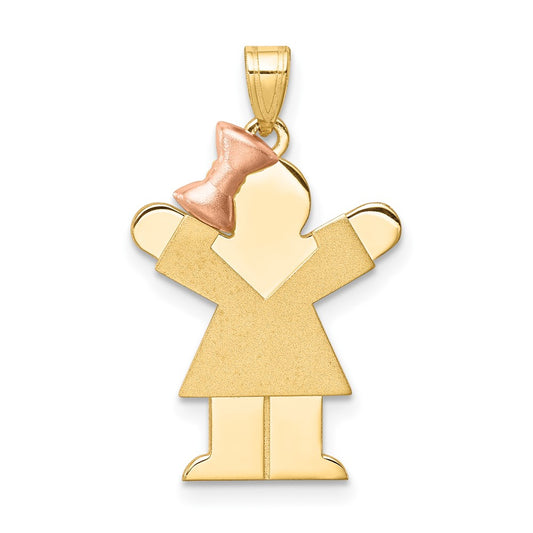 14K Two Tone Yellow and Rose Gold Small Girl on Left Engravable Charm Pendant Jewelry Gifts (Length 0.98" Width 0.59")