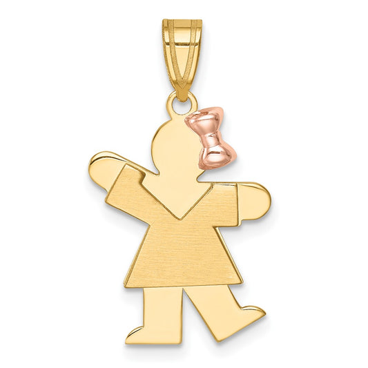 14K Two Tone Yellow and Rose Gold Small Girl on Right Engravable Charm Pendant Jewelry Gifts (Length 0.98" Width 0.59")