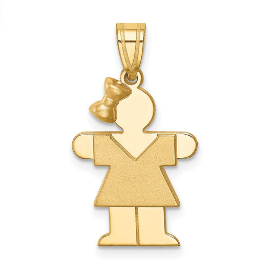 14k Yellow Gold Girl with Bow on Left Engravable Charm Pendant Jewelry Gifts (Length 1.17" Width 0.59")