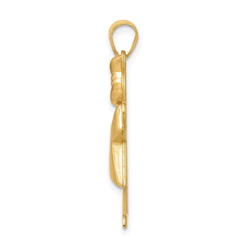 14K Two Tone Yellow and Rose Gold Puffed Girl with Bow on Right Engravable Charm Pendant Jewelry Gifts (Length 1.17" Width 0.7")