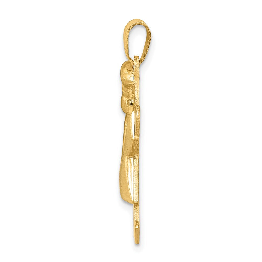 14k Yellow Gold Puffed Girl with Bow on Left Engravable Charm Pendant Jewelry Gifts (Length 1.17" Width 0.78")