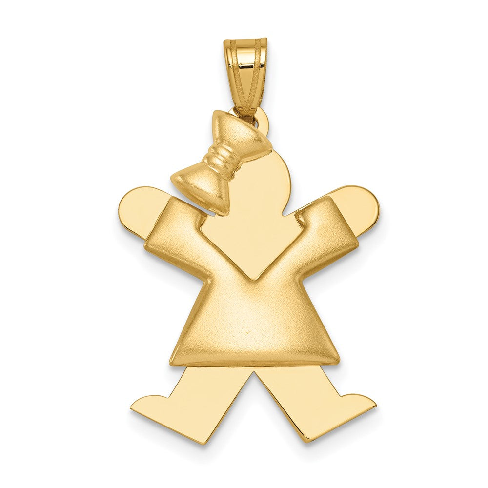 14k Yellow Gold Puffed Girl with Bow on Left Engravable Charm Pendant Jewelry Gifts (Length 1.17" Width 0.78")