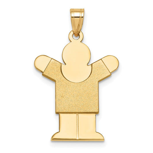 14k Yellow Gold Satin Boy Engravable Charm Pendant Jewelry Gifts (Length 1.37" Width 0.78")