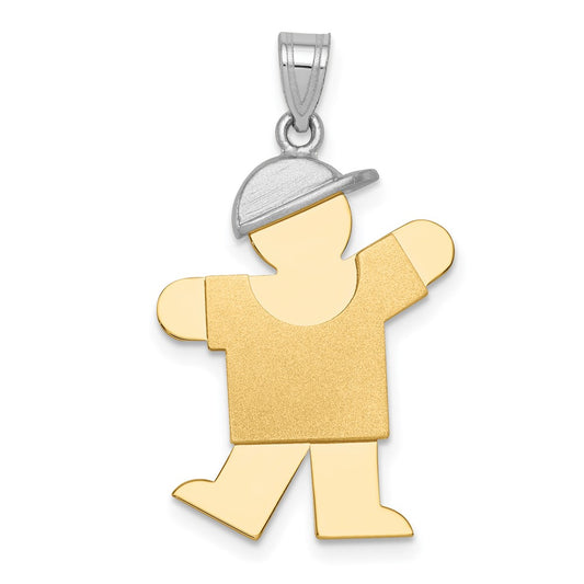14k Two Tone Yellow and White Gold Large Boy with Hat on Left Engravable Charm Pendant Jewelry Gifts (Length 1.17" Width 0.74")