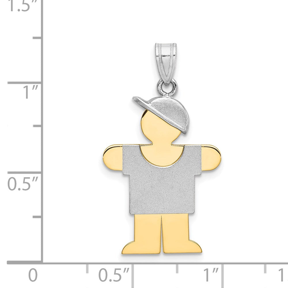 14k Two Tone Yellow and White Gold Large Boy with Hat on Right Engravable Charm Pendant Jewelry Gifts (Length 1.17" Width 0.78")