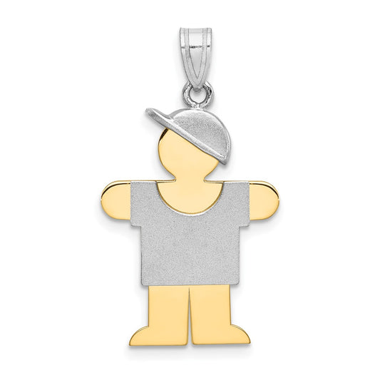 14k Two Tone Yellow and White Gold Large Boy with Hat on Right Engravable Charm Pendant Jewelry Gifts (Length 1.17" Width 0.78")