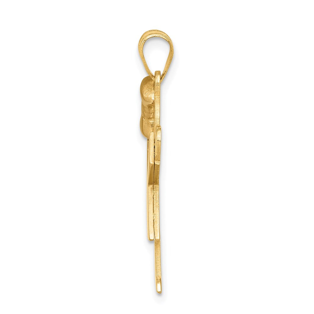 14K Two Tone Yellow and Rose Gold Large Girl with Bow on Left Engravable Charm Pendant Jewelry Gifts (Length 1.17" Width 0.78")