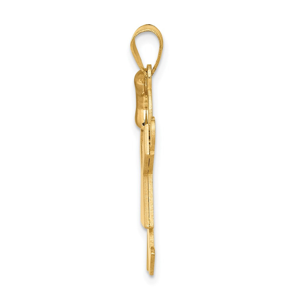 14K Two Tone Yellow and Rose Gold Large Girl with Bow on Left Engravable Charm Pendant Jewelry Gifts (Length 1.37" Width 0.98")