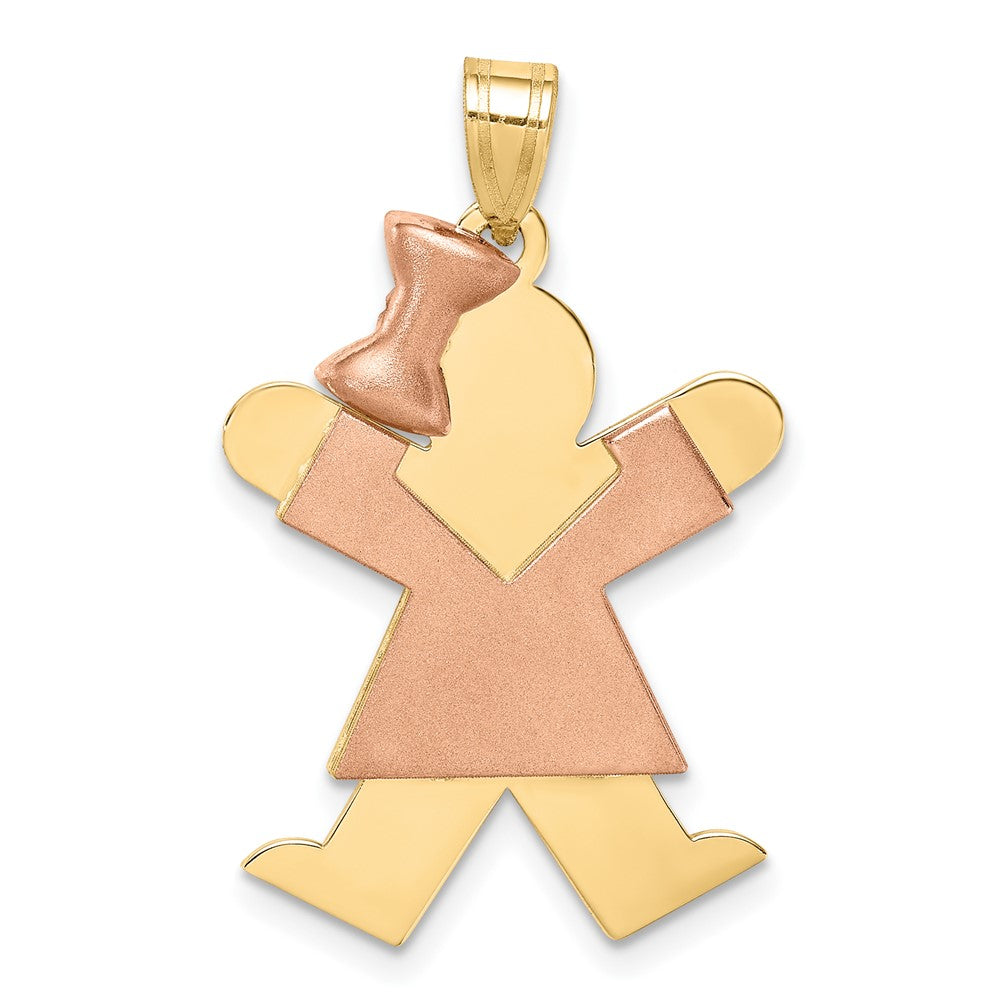 14K Two Tone Yellow and Rose Gold Large Girl with Bow on Left Engravable Charm Pendant Jewelry Gifts (Length 1.37" Width 0.98")