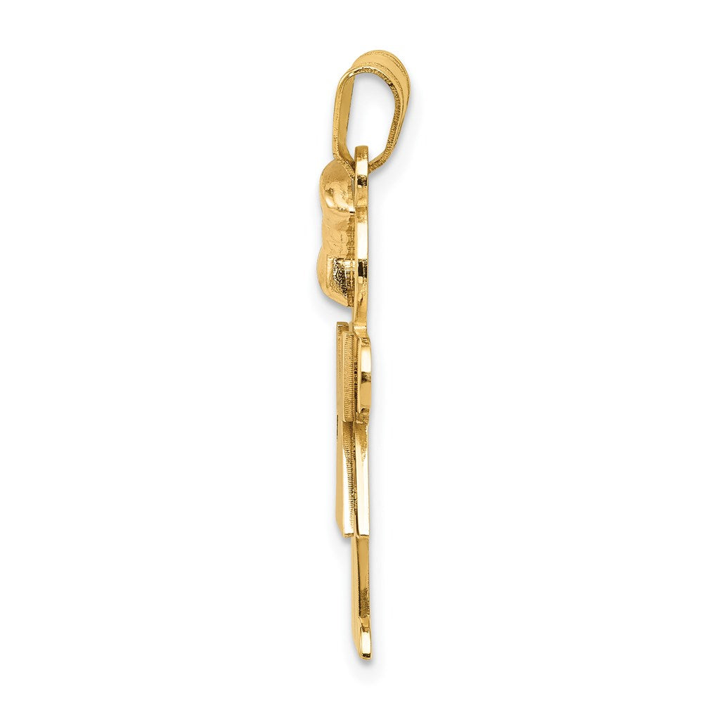 14K Two Tone Yellow and Rose Gold Large Girl with Bow on Left Engravable Charm Pendant Jewelry Gifts (Length 1.17" Width 0.78")