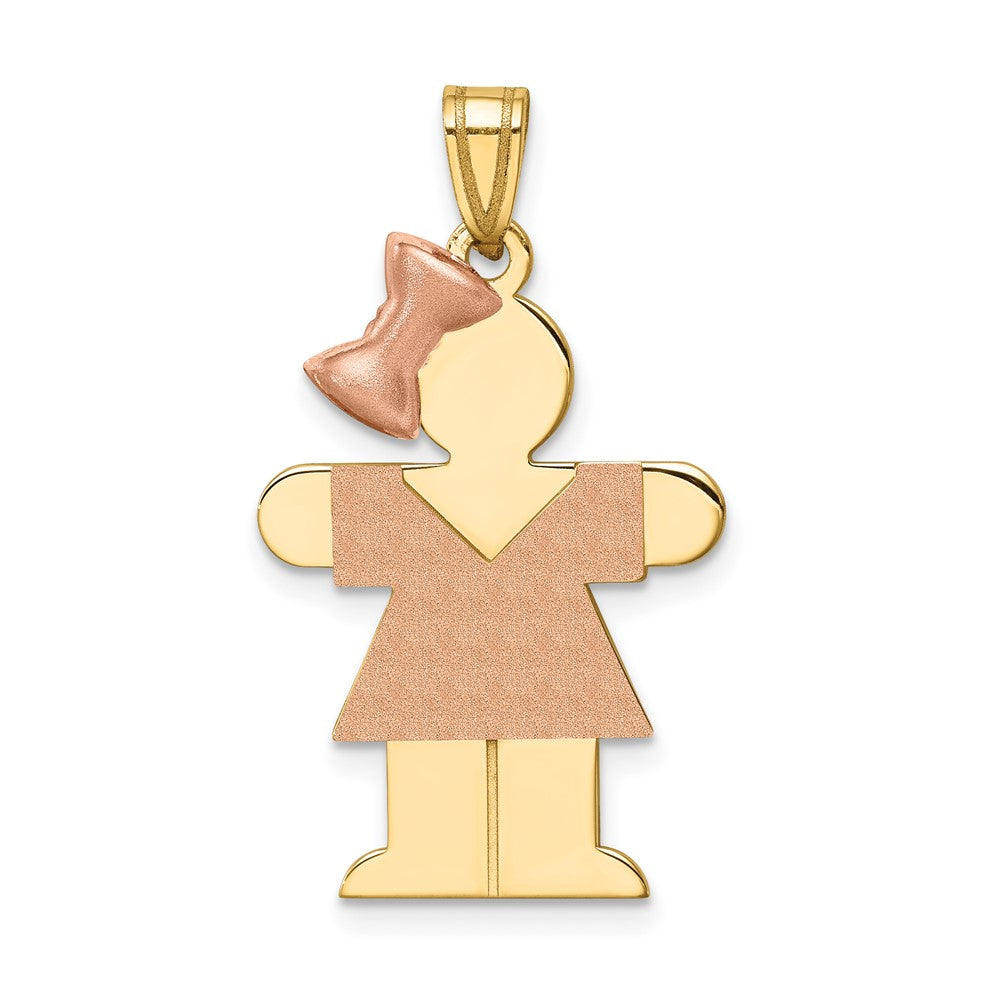 14K Two Tone Yellow and Rose Gold Large Girl with Bow on Left Engravable Charm Pendant Jewelry Gifts (Length 1.17" Width 0.78")