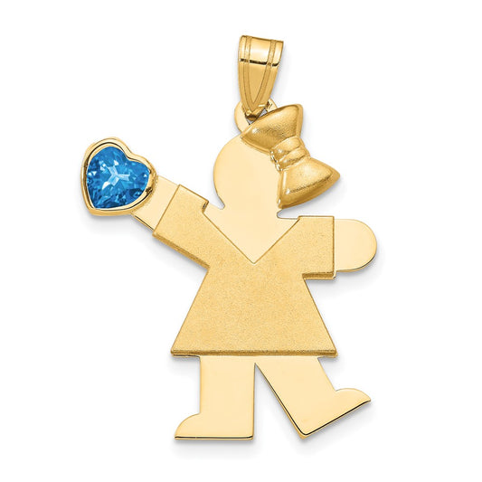 14k Yellow Gold Girl with CZ December Birthstone Engravable Charm Pendant Jewelry Gifts (Length 1.17" Width 0.86")